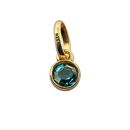 4mm Birthstone Bezel Charm STS 24k GOLD plated-Blue Zircon/Dec