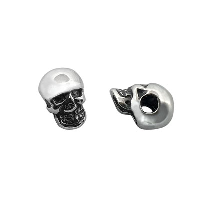 6.5mm Skull Bead w/2mm Horz Hole Sterling Silver