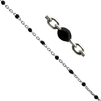 DC Cable Chain w/Black Enamel Sterling Silver