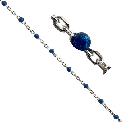 DC Cable Chain w/Blue Enamel Sterling Silver