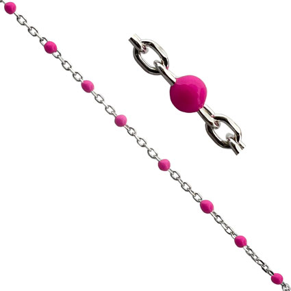 DC Cable Chain w/Rose Enamel Sterling Silver