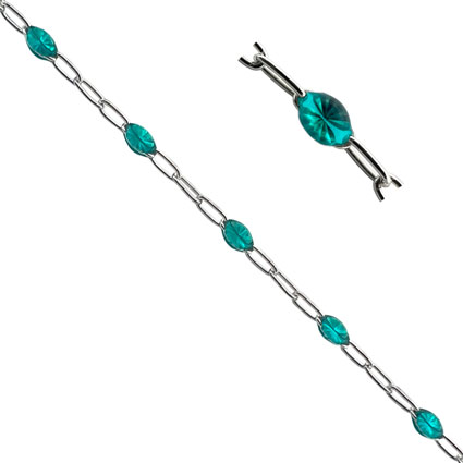 Small Paperclip Chain w/Aqua Enamel Sterling Silver