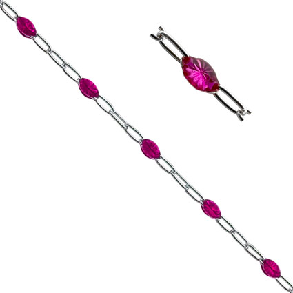 Small Paperclip Chain w/Dark Rose Enamel Sterling Silver