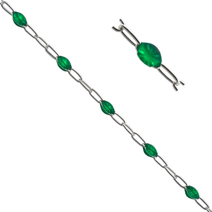 Small Paperclip Chain w/Emerald Enamel Sterling Silver