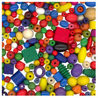 250g Wooden Bead Assortment: Bright colour mix