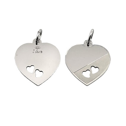 17mm Blank Mirror Hearts Pendant Sterling Silver