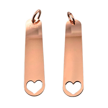 35x7mm Bar Heart Pendant St Silver Rose Gold Plated