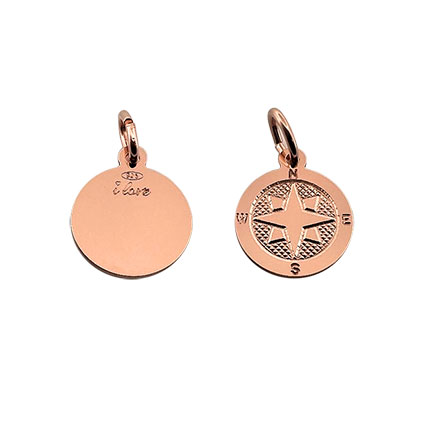 12mm Compass Pendant Sterling Silver Rose Gold Plated