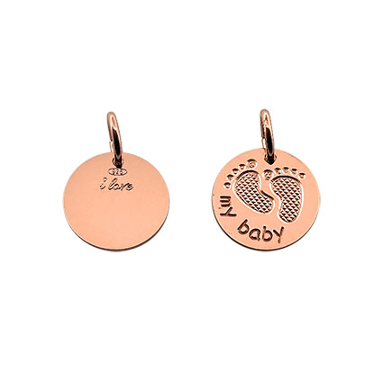 12mm My Baby Feet Pendant St Silver Rose Gold Plated