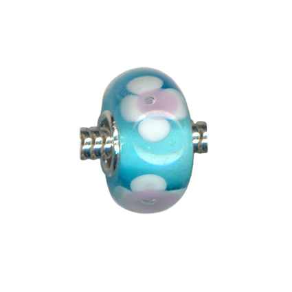 STS Core Glass Charm Bead: Turquoise w/white daisy